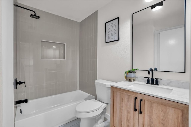 8921 Norwich Castle, Austin, TX 78747 - bathroom featuring toilet, vanity, and tub / shower combination
