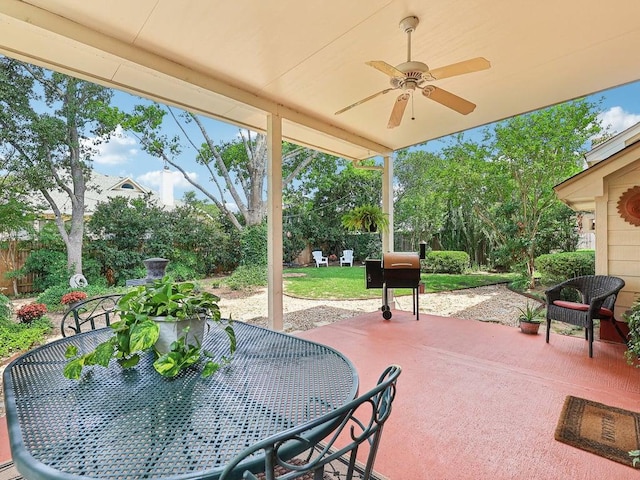 14928 Thatcher Dr, Austin, TX 78717 - fenced backyard featuring outdoor dining space, ceiling fan, and a patio area