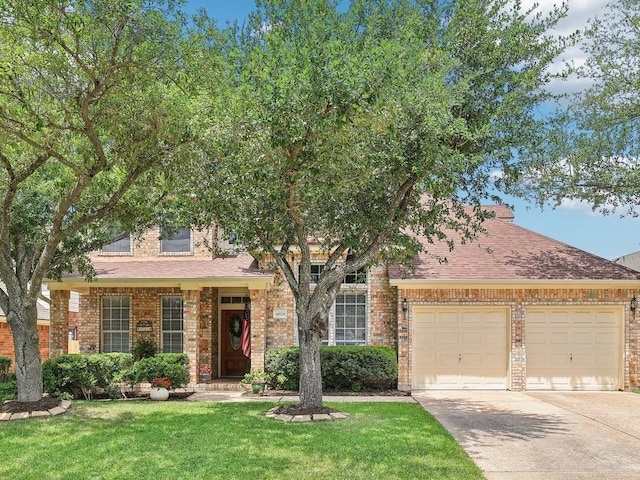 14928 Thatcher Dr, Austin, TX 78717 - view of front of home featuring concrete driveway, an attached garage, a front yard, brick siding, and roof with shingles