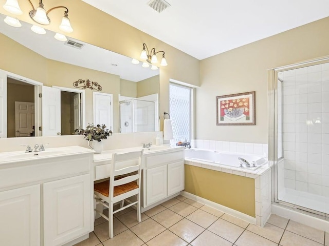 14928 Thatcher Dr, Austin, TX 78717 - bathroom with double vanity, a garden tub, a stall shower, and tile patterned flooring