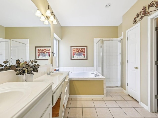 14928 Thatcher Dr, Austin, TX 78717 - bathroom with a stall shower, vanity, tile patterned flooring, and a bath