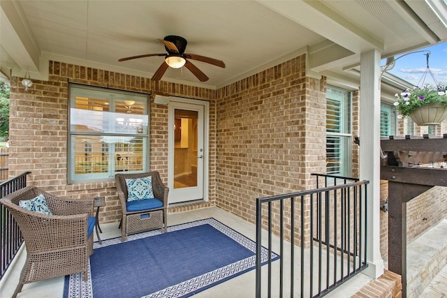 240 Maeves Way, Austin, TX 78737 - property entrance with a ceiling fan and brick siding