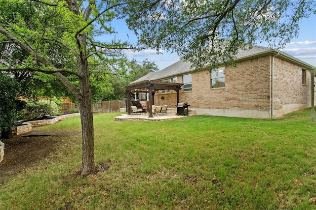 240 Maeves Way, Austin, TX 78737 - back of property featuring brick siding, a pergola, and a patio