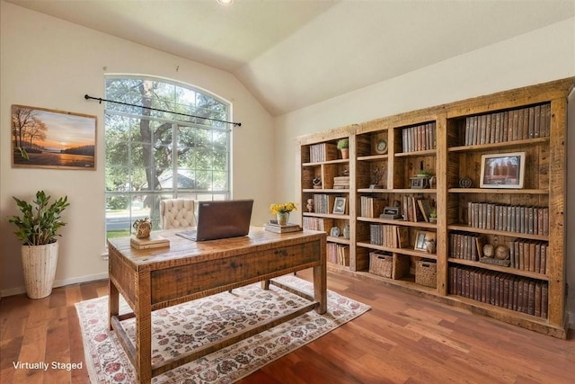 1302 Roadrunner Dr, Cedar Park, TX 78613 - office space featuring vaulted ceiling, wood finished floors, and baseboards