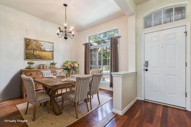 1302 Roadrunner Dr, Cedar Park, TX 78613 - dining space with a chandelier, dark wood-style flooring, and baseboards