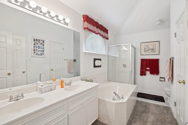 3933 Kristencreek Ln, Round Rock, TX 78681 - full bath featuring a stall shower, double vanity, a bath, and lofted ceiling