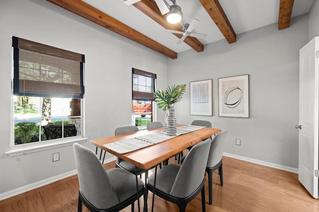 426 Valona Loop, Round Rock, TX 78681 - dining area featuring a ceiling fan, beam ceiling, and light wood-type flooring