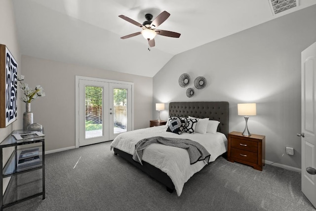 426 Valona Loop, Round Rock, TX 78681 - carpeted bedroom featuring access to outside, french doors, lofted ceiling, and ceiling fan