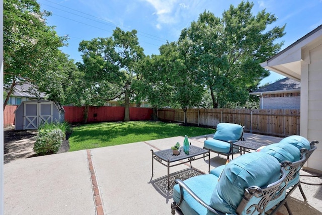 426 Valona Loop, Round Rock, TX 78681 - fenced backyard with a patio, a storage shed, and outdoor lounge area