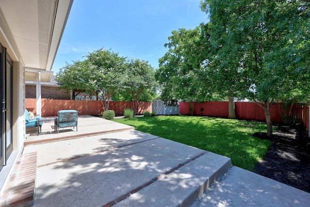 426 Valona Loop, Round Rock, TX 78681 - fenced backyard featuring a patio and a storage unit