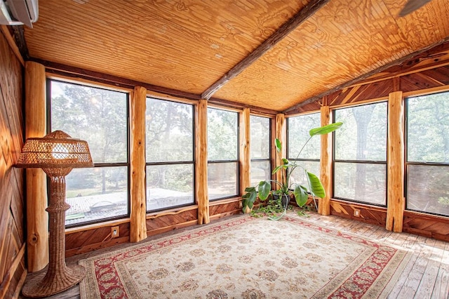 914 Sand Hills Rd, Red Rock, TX 78662 - unfurnished sunroom featuring vaulted ceiling, wood ceiling, and hardwood / wood-style floors