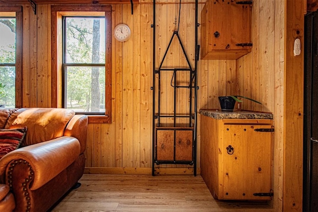 914 Sand Hills Rd, Red Rock, TX 78662 - living area with light wood-style flooring and wooden walls