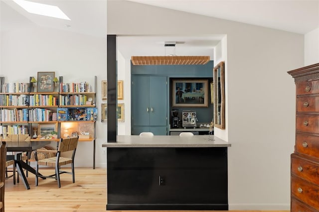 4504 Erin Ln, Austin, TX 78756 - interior space featuring light wood-style flooring, a skylight, and vaulted ceiling
