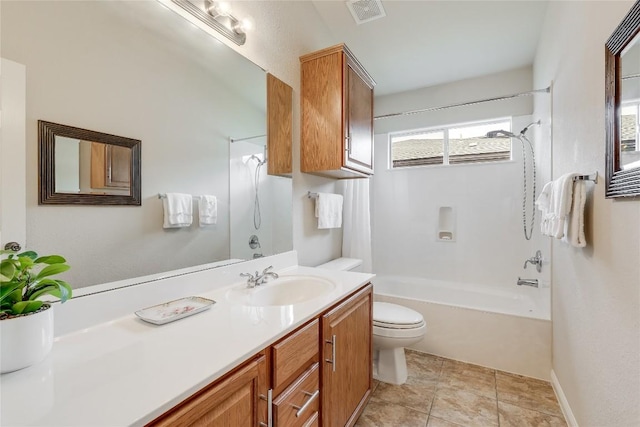 full bathroom featuring toilet, washtub / shower combination, and vanity