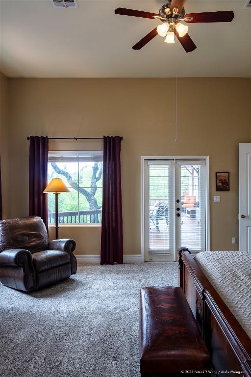 14305 Fallen Timber Dr, Austin, TX 78734 - carpeted bedroom with access to outside, multiple windows, french doors, and baseboards