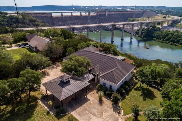 aerial view of a notable bridge and a large body of water