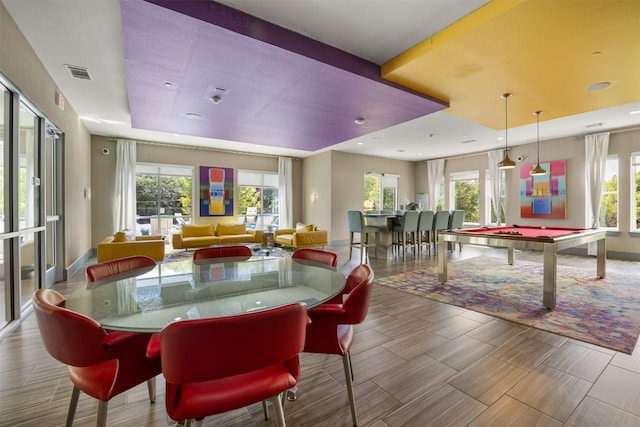 1900 Barton Springs Rd Unit 2023, Austin, TX 78704 - dining area with a raised ceiling, pool table, healthy amount of natural light, and recessed lighting