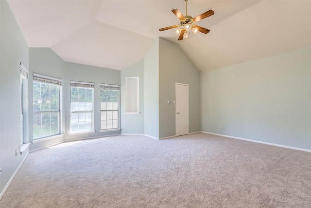 103 Savin Rise Ct, Pflugerville, TX 78660 - unfurnished living room featuring ceiling fan, carpet, lofted ceiling, and baseboards