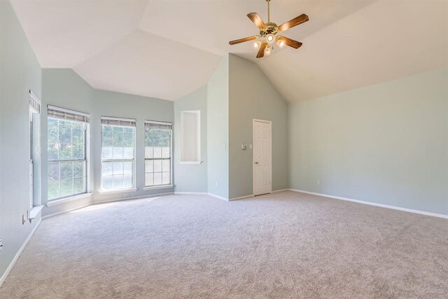 103 Savin Rise Ct, Pflugerville, TX 78660 - unfurnished living room featuring a ceiling fan, carpet, and vaulted ceiling