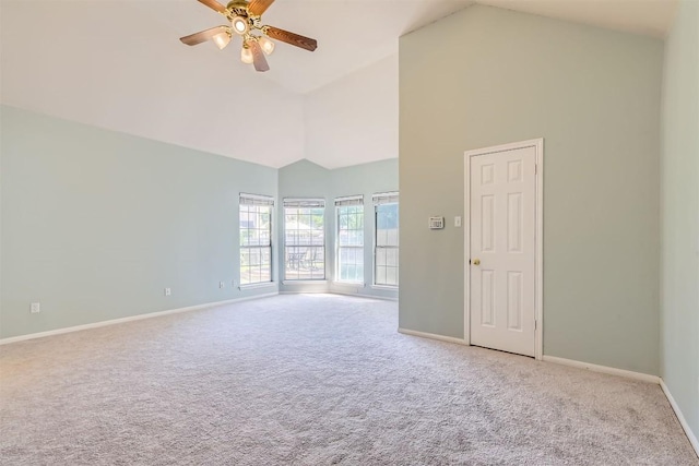 103 Savin Rise Ct, Pflugerville, TX 78660 - carpeted spare room with a ceiling fan, baseboards, and high vaulted ceiling