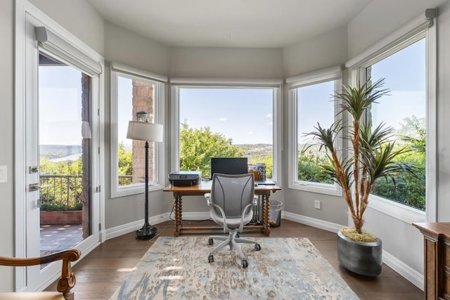 6605 W Courtyard Dr, Austin, TX 78730 - office area featuring plenty of natural light, wood finished floors, and baseboards