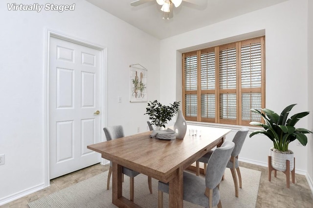 221 Bonham Loop, Georgetown, TX 78633 - dining area featuring a ceiling fan and baseboards