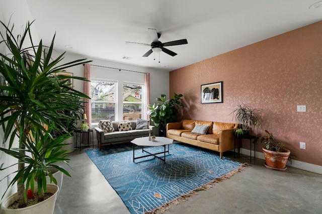 2912 Govalle Ave Unit A, Austin, TX 78702 - living area with concrete floors and a ceiling fan