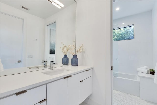 2901 S 5th St, Austin, TX 78704 - bathroom with vanity, tile patterned flooring, shower / washtub combination, and recessed lighting