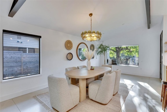 2901 S 5th St, Austin, TX 78704 - dining area with a chandelier, baseboards, and light tile patterned floors