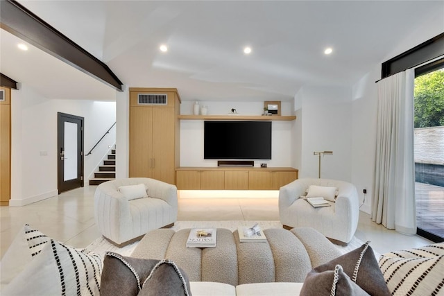 2901 S 5th St, Austin, TX 78704 - living area with stairs, recessed lighting, and baseboards