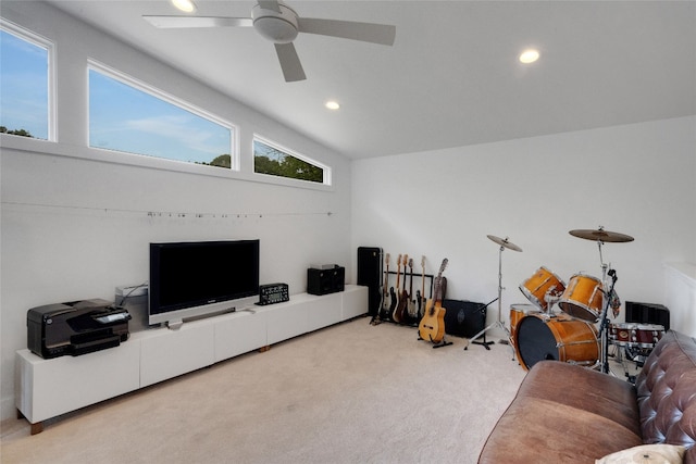 2502 Side Cv, Austin, TX 78704 - living room with carpet flooring, ceiling fan, and recessed lighting