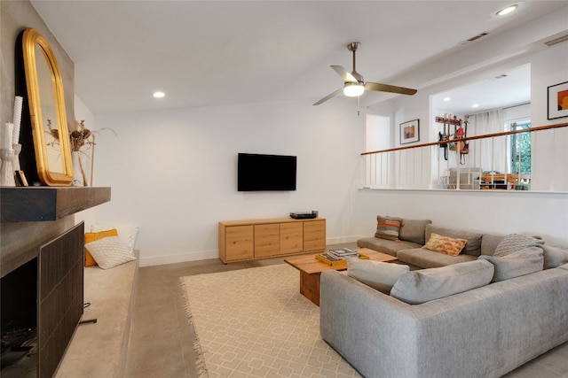 2502 Side Cv, Austin, TX 78704 - living area with a ceiling fan, recessed lighting, and baseboards