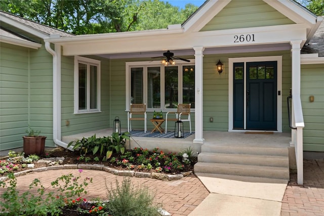 2601 W 49th St, Austin, TX 78731 - view of exterior entry with a porch and a ceiling fan
