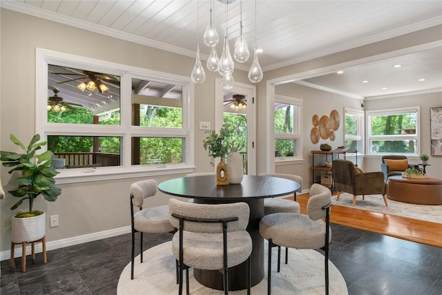2601 W 49th St, Austin, TX 78731 - dining area featuring baseboards, recessed lighting, and crown molding