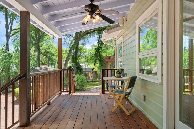2601 W 49th St, Austin, TX 78731 - wooden terrace featuring ceiling fan and fence