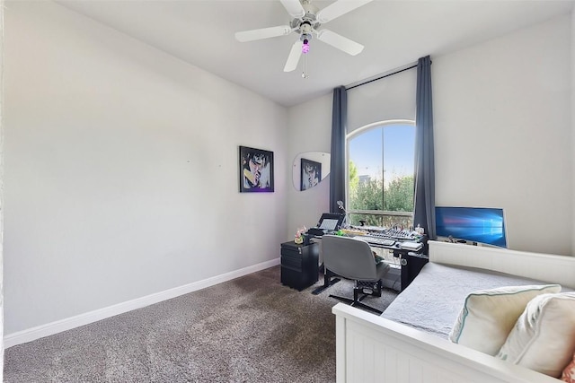 125 Redtail Ln, Leander, TX 78641 - office area with dark colored carpet, baseboards, and a ceiling fan