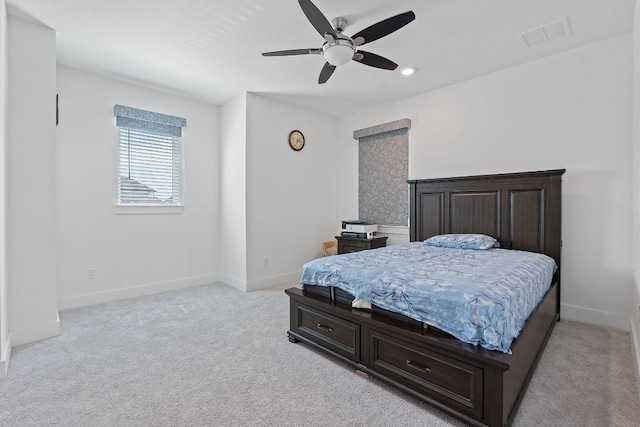 1616 Illawarra Way, Leander, TX 78641 - bedroom with light carpet, baseboards, a ceiling fan, and recessed lighting