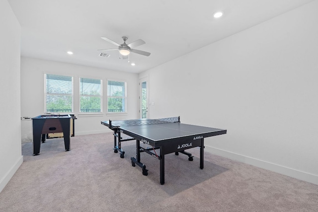 1616 Illawarra Way, Leander, TX 78641 - game room featuring a ceiling fan, baseboards, light carpet, and recessed lighting