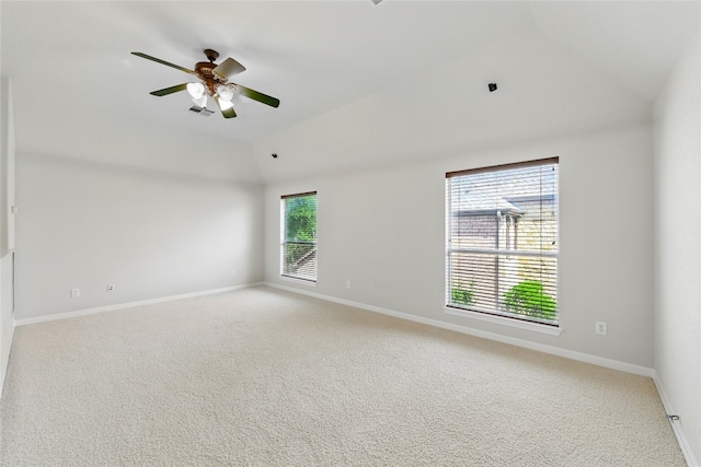 1607 Mesa Verde Dr, Round Rock, TX 78681 - spare room with lofted ceiling, a ceiling fan, light colored carpet, and baseboards