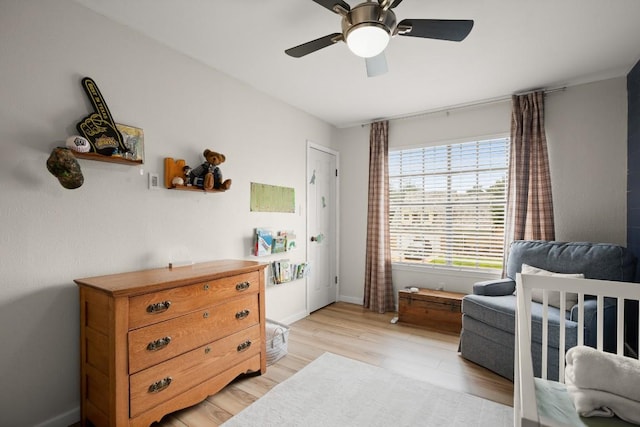 3312 Monument Dr, Round Rock, TX 78681 - bedroom featuring light wood-style floors, baseboards, and ceiling fan