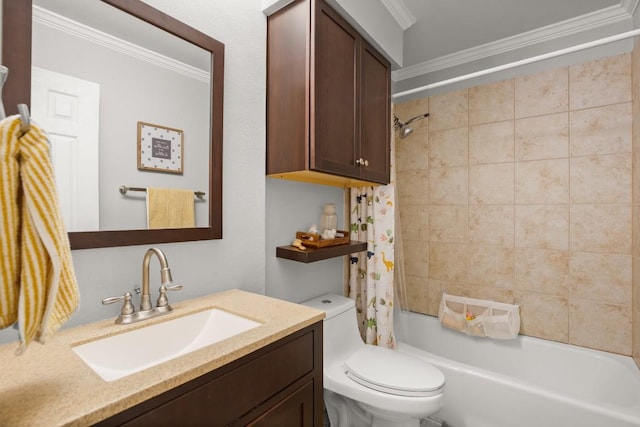 3312 Monument Dr, Round Rock, TX 78681 - full bathroom featuring crown molding, toilet, vanity, and shower / bath combo