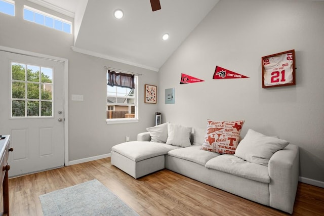 3312 Monument Dr, Round Rock, TX 78681 - living room with healthy amount of natural light, wood finished floors, ceiling fan, recessed lighting, and baseboards