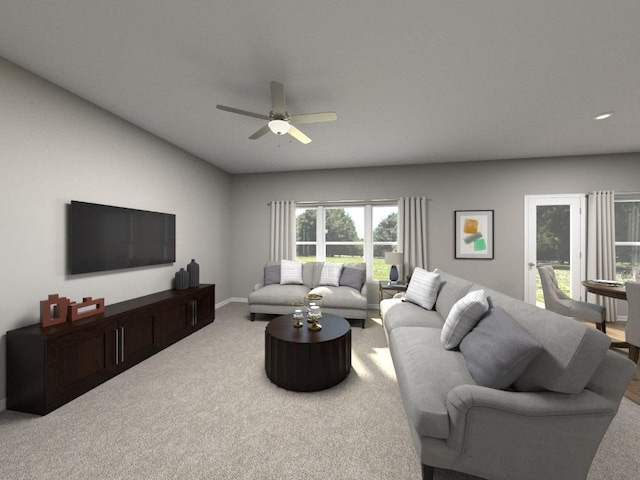 828 Sun Grove Trl, Georgetown, TX 78628 - carpeted living area with a ceiling fan, recessed lighting, and baseboards