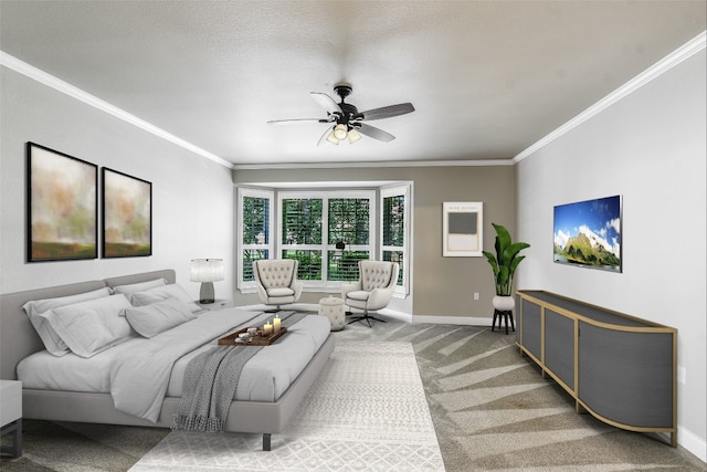 710 Breezeway Ln, Georgetown, TX 78633 - carpeted bedroom featuring crown molding, baseboards, and ceiling fan