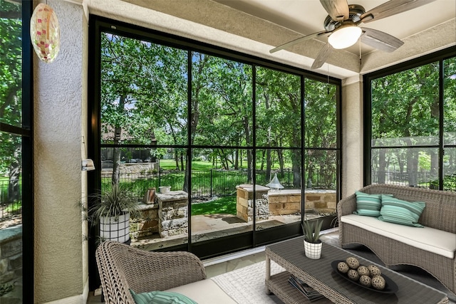 710 Breezeway Ln, Georgetown, TX 78633 - sunroom / solarium with ceiling fan, plenty of natural light, and outdoor lounge area