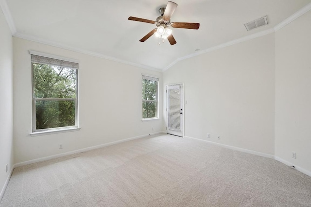 503 S Meadowlark St Unit B, Lakeway, TX 78734 - empty room featuring ornamental molding, light colored carpet, baseboards, and vaulted ceiling
