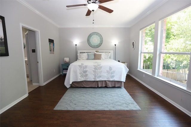 1401 Brixey Cv, Austin, TX 78754 - bedroom featuring wood finished floors, ornamental molding, and a ceiling fan