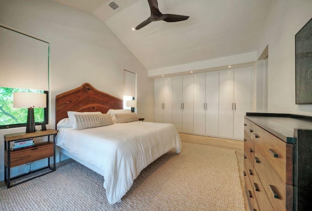 2309 S 4th St, Austin, TX 78704 - bedroom featuring ceiling fan, recessed lighting, and high vaulted ceiling