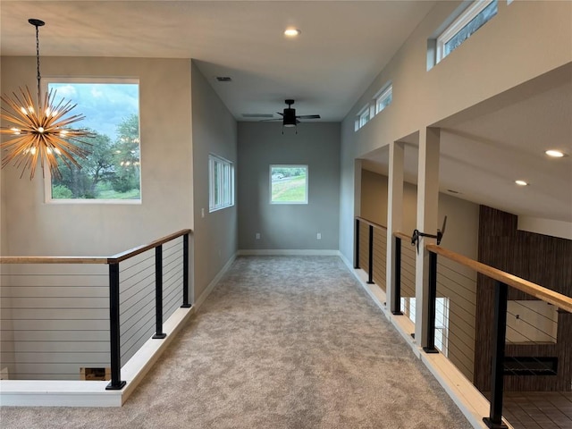 3318 Bay W Blvd, Horseshoe Bay, TX 78657 - hall featuring a chandelier, carpet flooring, recessed lighting, and baseboards