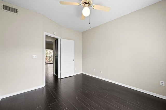 6000 Shepherd Mountain Cv Unit 107, Austin, TX 78730 - empty room with baseboards, ceiling fan, and dark wood-style floors